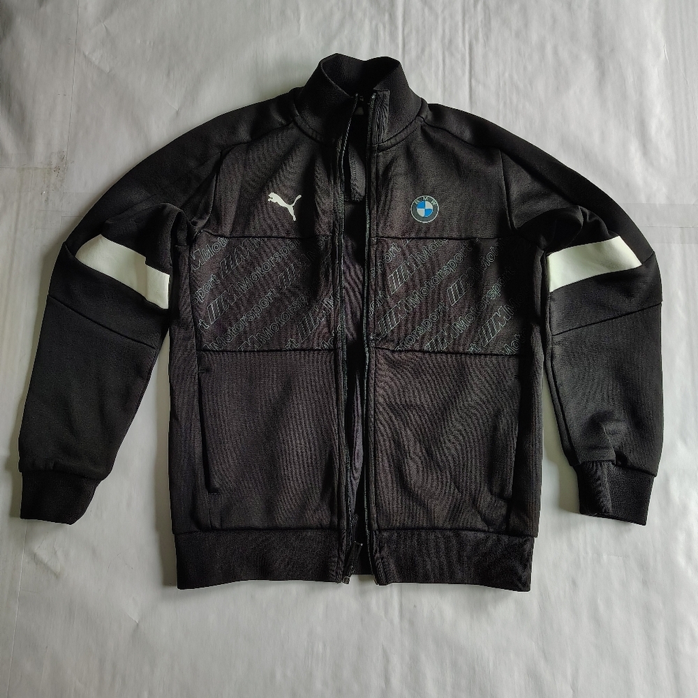 Puma BMW Motorsport T7 Track Jacket Kid's Boy's Medium Black White Zip Front